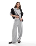 [Vero Moda] Vero Moda wide leg jersey pants in light grey melange (part of a set) L Light Grey Melange
