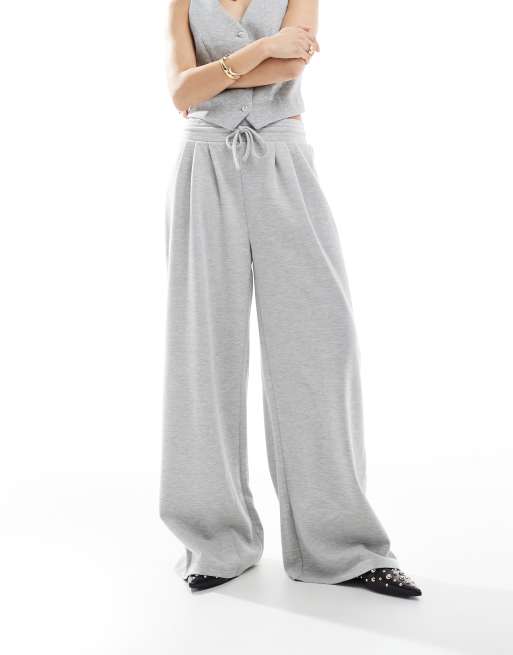 Vero Moda wide leg jersey trackies in light grey melange (part of a set)