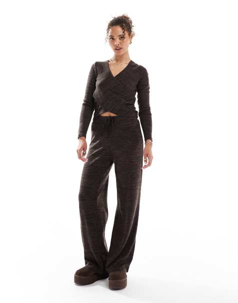 Vero Moda wide leg jersey trouser co-ord in chocolate melange - view 1