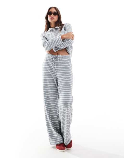 Vero Moda wide leg jersey trouser co-ord in grey stripe - view 1