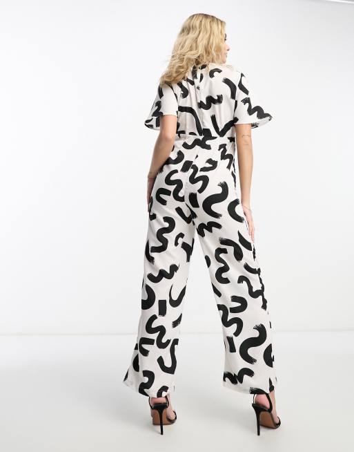 Vero Moda wide leg jumpsuit in mono abstract print ASOS