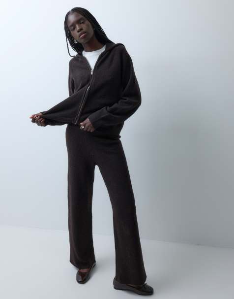 Vero Moda wide leg knitted pants set in chocolate brown melange - view 1