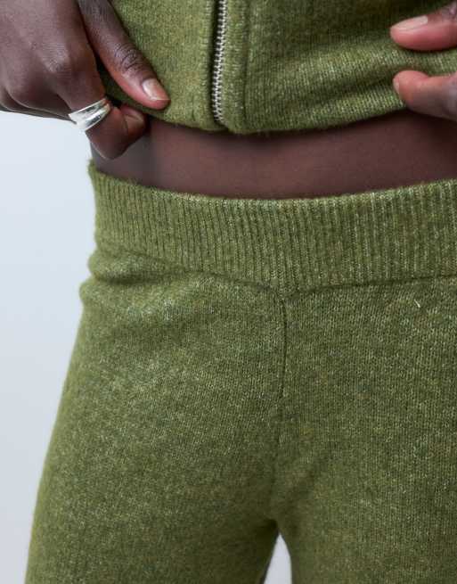 Vero Moda wide leg knitted pants set in moss green melange, 5 of 5