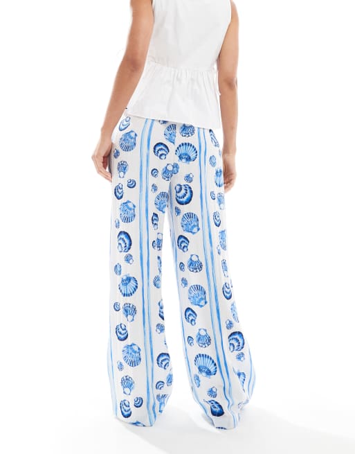 Vero Moda wide leg pants in blue seashell print, 4 of 5