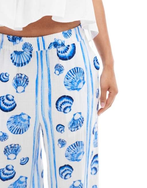 Vero Moda wide leg pants in blue seashell print, 5 of 5