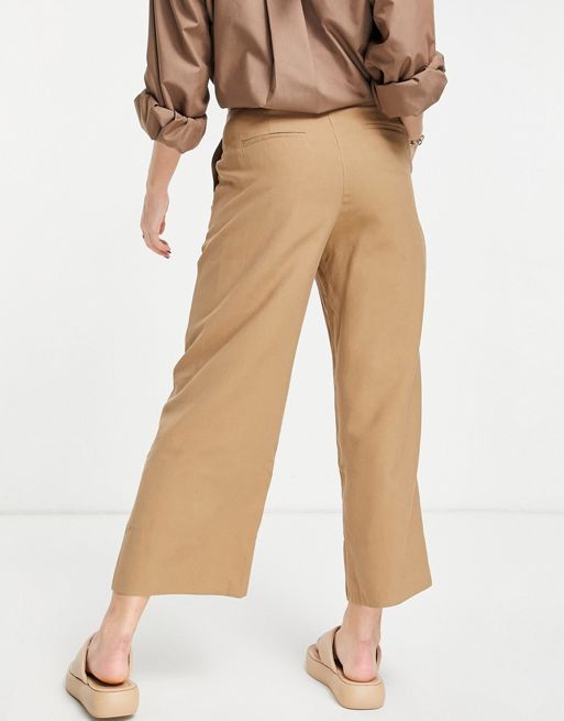 New Look paperbag tie waist straight leg pants in khaki