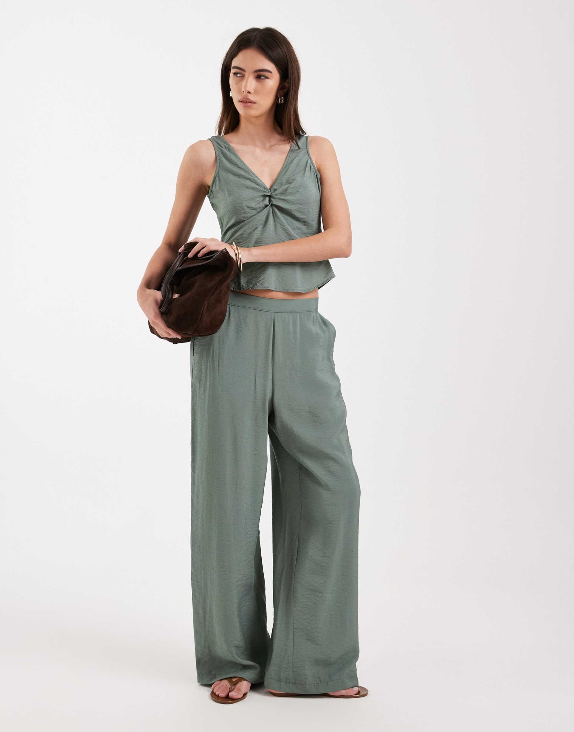vero moda wide leg pants in laurel green - part of a set