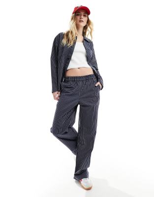 wide leg pants in navy pinstripe - part of a set
