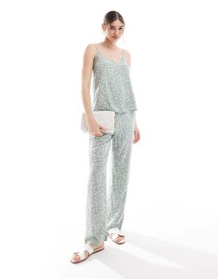 wide leg pants in sage floral - part of a set-Green