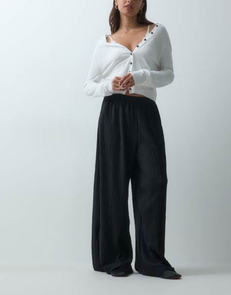 Vero Moda wide leg plissé broek in zwart - view 1