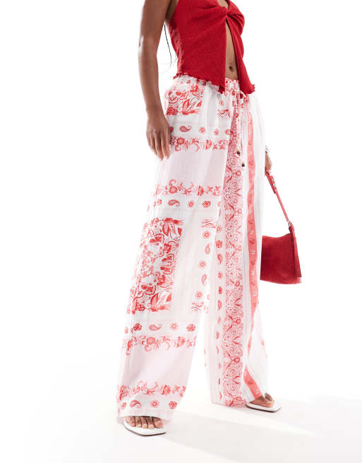 Vero Moda wide leg resort pants in pink bandana print, 2 of 5