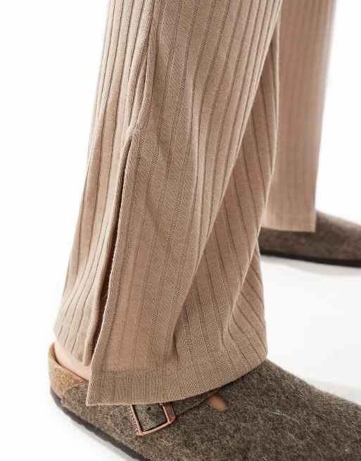 Vero Moda wide leg ribbed jersey pants in beige (part of a set), 3 of 5