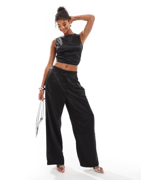 Vero Moda wide leg satin trouser co-ord in black