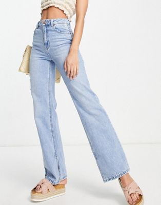 Vero Moda wide leg split jeans in light wash blue | ASOS