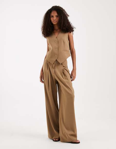 Vero Moda wide leg tailored trouser mix & match co-ord in beige - view 1