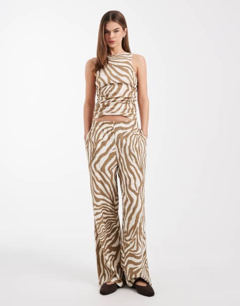Vero Moda wide leg textured jersey pants in birch abstract print - part of a set - view 1