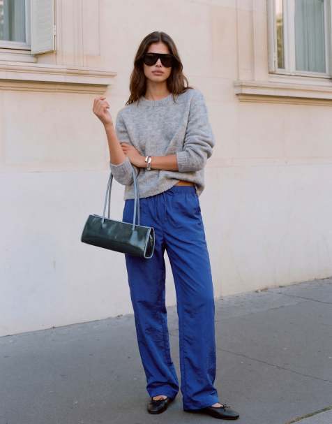 Vero Moda wide leg tie waist tafeta pants in cobalt blue - view 1