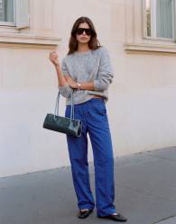 Vero Moda wide leg tie waist tafeta trousers in cobalt blue