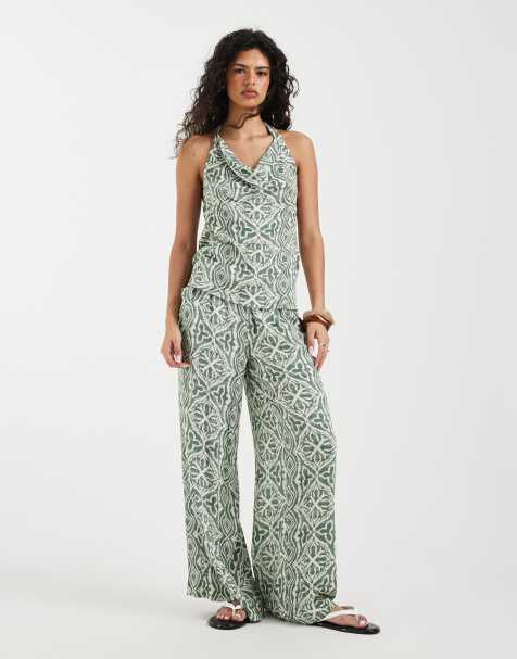 Vero Moda wide leg trouser co-ord in green tile print - view 1