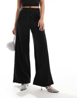 Vero Moda Vero Moda wide leg trousers with glitter pinstripe in black