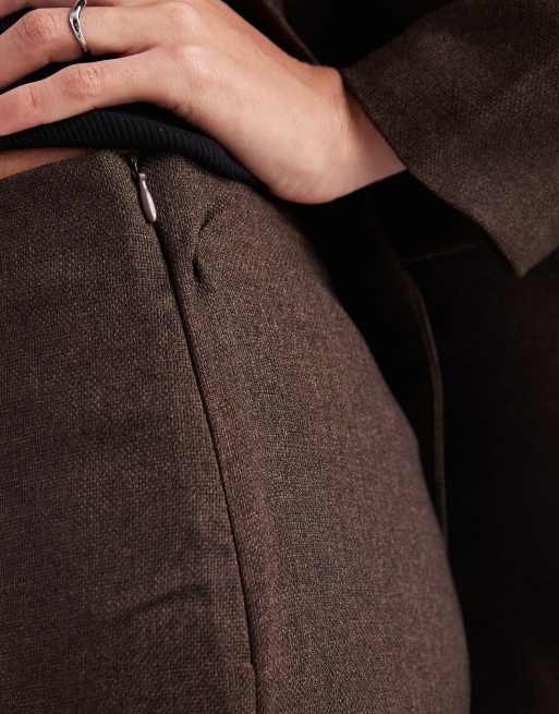 Vero Moda wide leg tweed look tailored pants in chocolate - part of a set, 3 of 5
