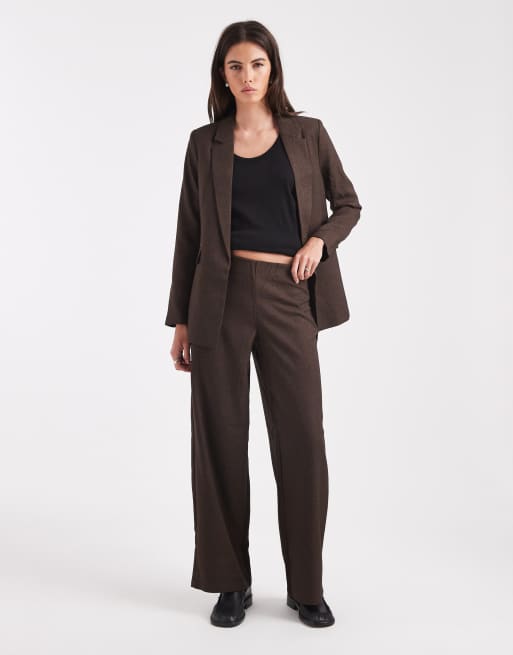 Vero Moda wide leg tweed look tailored trouser co-ord in chocolate, 2 of 5