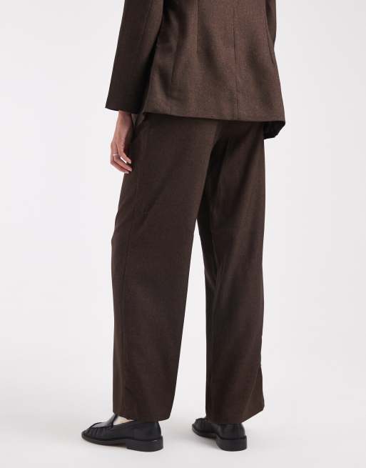 Vero Moda wide leg tweed look tailored trouser co-ord in chocolate, 4 of 5
