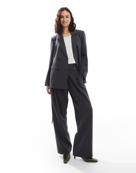 Vero Moda wide leg wrap front trouser co-ord in dark grey - view 1