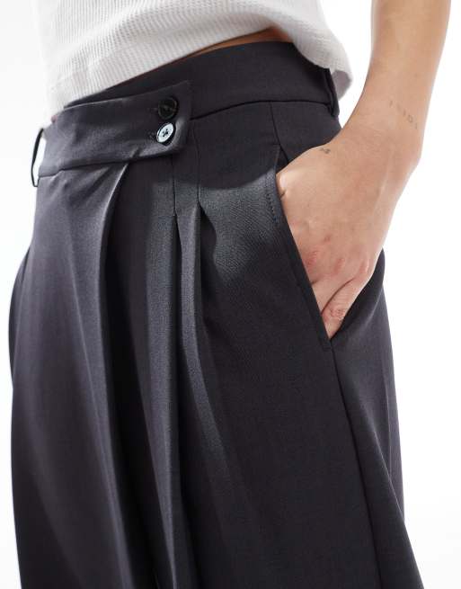 Vero Moda wide leg wrap front trouser co-ord in dark grey, 3 of 5