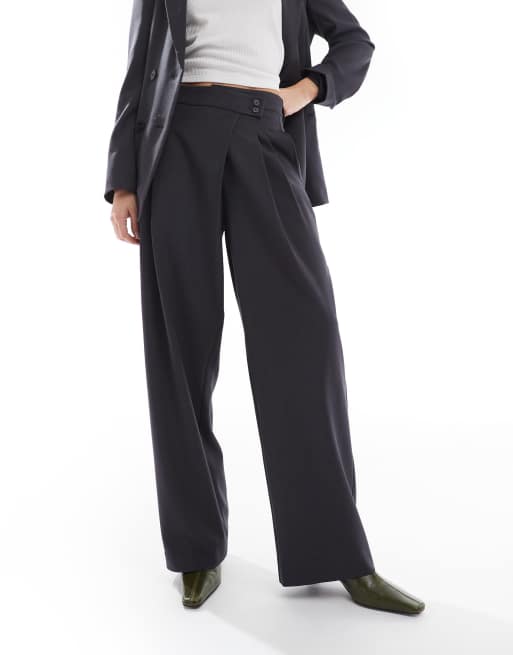 Vero Moda wide leg wrap front trouser co-ord in dark grey, 4 of 5