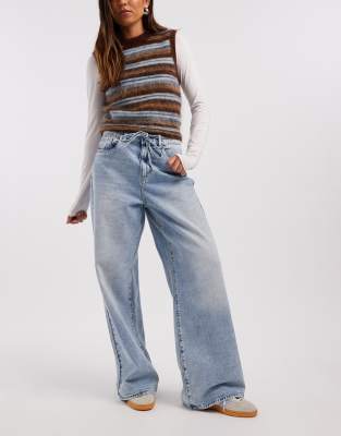 Vero Moda Wien Mid Rise Wide Leg Belted Jeans In Blue