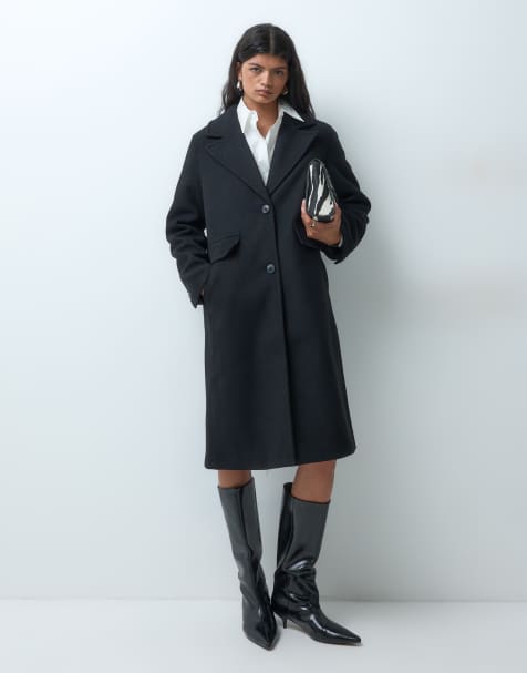 Vero Moda wool-blend formal midi coat in black - view 1
