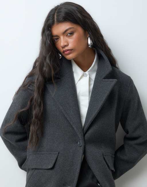 Vero Moda wool-blend formal midi coat in dark grey melange, 2 of 5