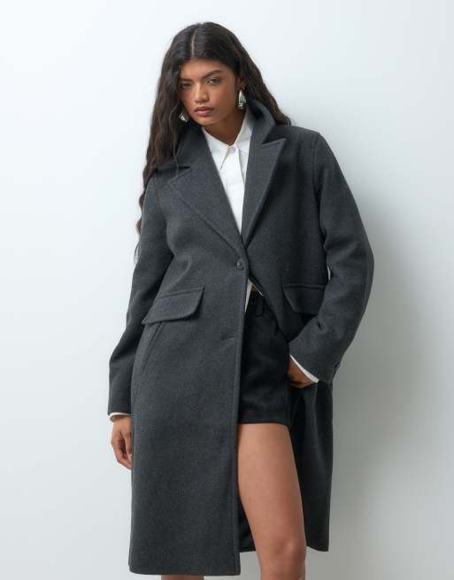 Vero Moda wool-blend formal midi coat in dark grey melange, 3 of 5