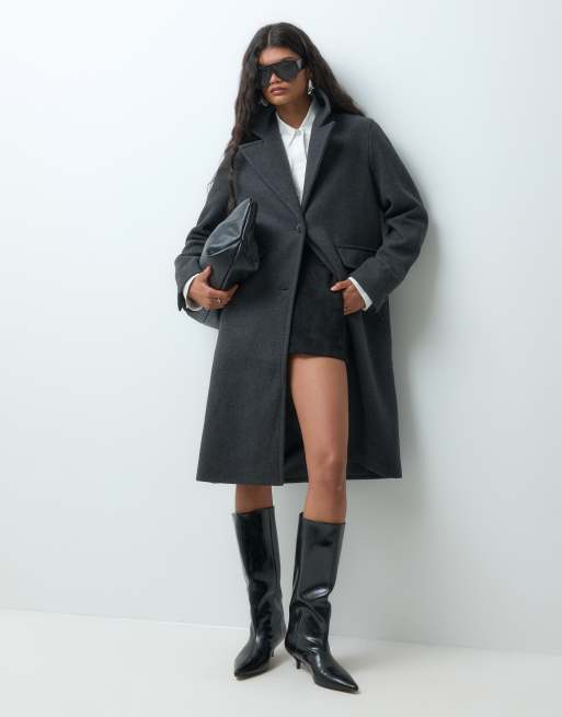 Vero Moda wool-blend formal midi coat in dark grey melange, 4 of 5