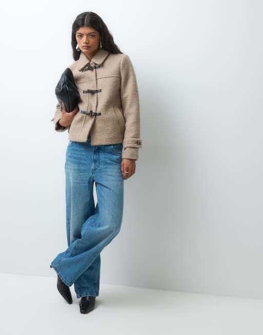 Vero Moda wool look short jacket with toggle closures in neutral , 2 of 5