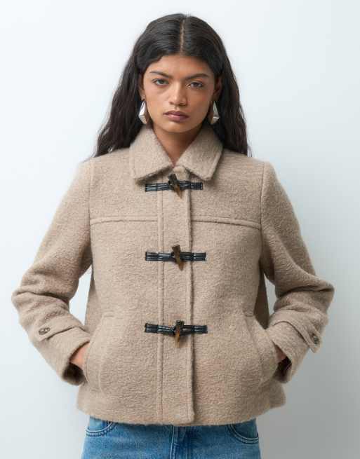 Vero Moda wool look short jacket with toggle closures in neutral , 3 of 5
