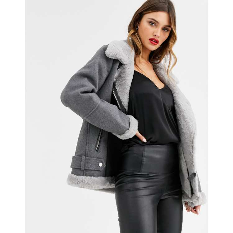 Frosset forretning Spænding Vero Moda wool mix aviator jacket in gray | ASOS