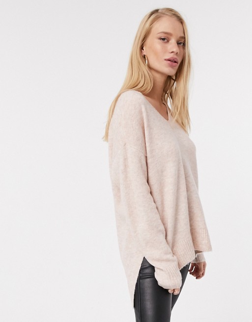 Vero Moda wool mix jumper with v neck in pink