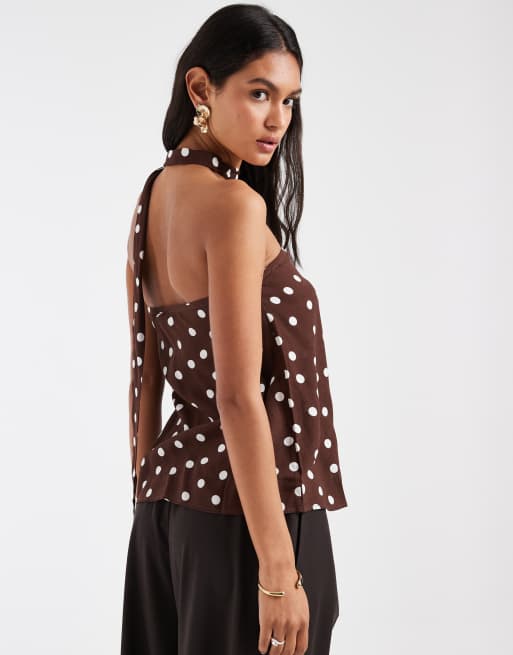 Vero Moda woven bandeau top with scarf detail in chocolate and