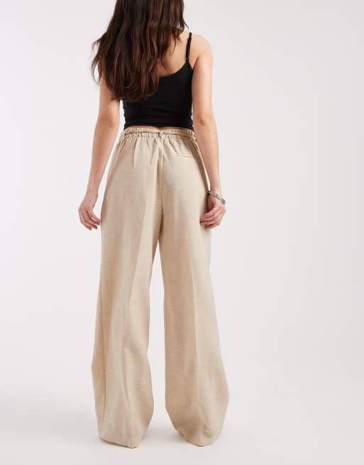 Vero Moda woven pleat front tailored trouser with tie waist in stone, 5 of 5