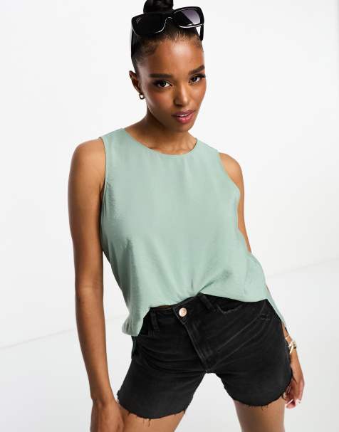 Vero Moda woven tank top in sage - view 1