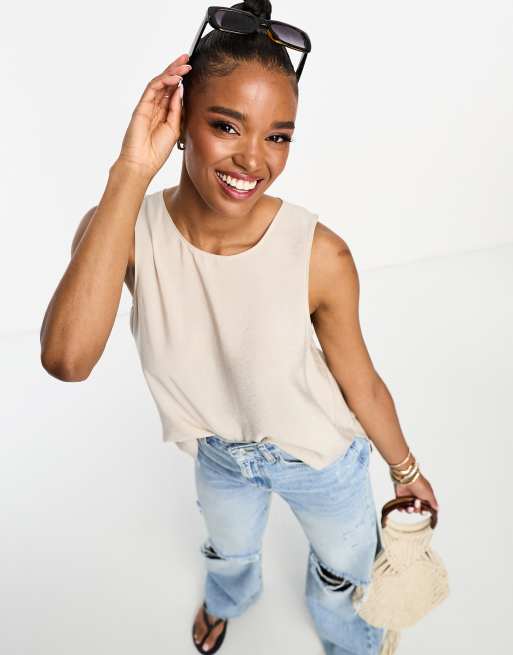 Vero Moda woven vest top in stone ASOS