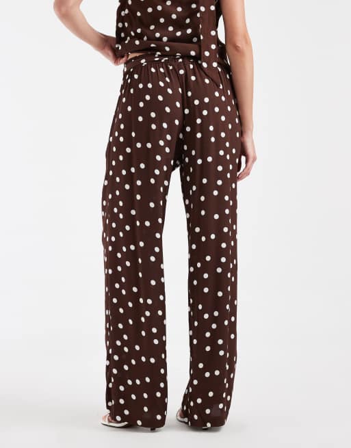 Vero Moda woven wide leg trouser co-ord in chocolate and white polka dot, 5 of 5