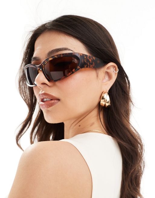 Vero Moda – Wrap-Around-Sonnenbrille in Schildpatt-Optik