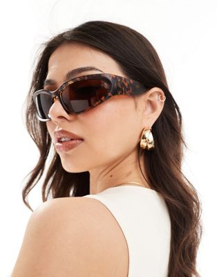 Vero Moda wrap around sunglasses in tortoiseshell-Brown