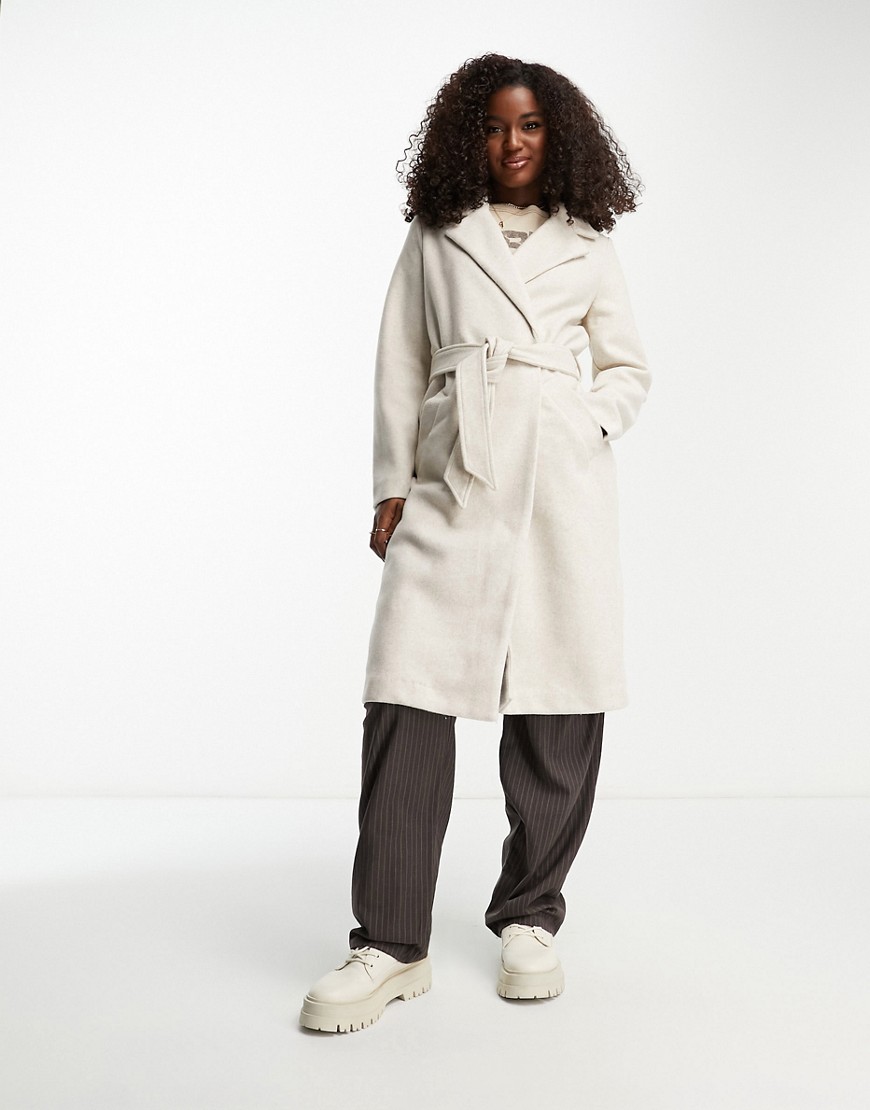 Vero Moda wrap belted formal coat in oatmeal-Neutral