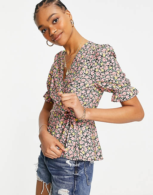 Vero Moda wrap blouse in ditsy floral