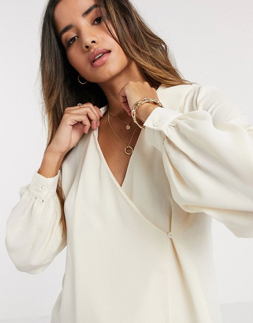 Vero Moda wrap blouse with collar detail in cream