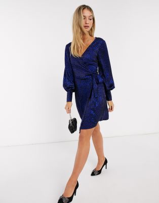 blue leopard wrap dress